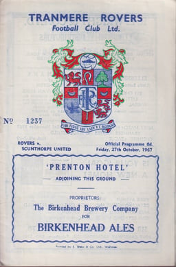 Tranmere Rovers v Scunthorpe United Match Programme 1967-10-27